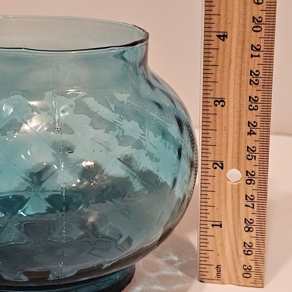 Vtg Light Blue Italian Empoli Glass Jar Bowl, Mid Century Bon Bon Candy Dish 4" - Picture 8 of 10
